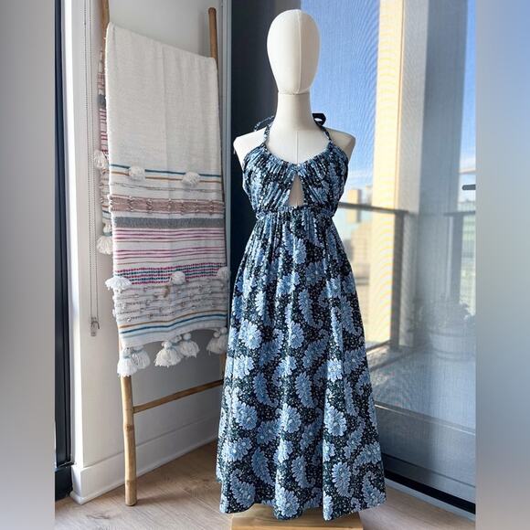 J. Crew Dresses & Skirts - J. Crew Collection Ratti Blue Floral Cut-Out Halter Midi Dress Women’s Size 2
